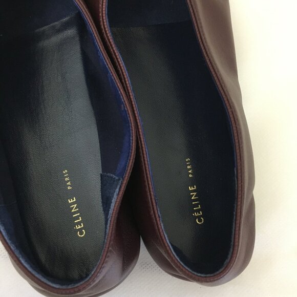 CELINE Authentic Peep Toe Flats Womens 35.5 Made in Italy Burgundy Soft Leather - Picture 4 of 13